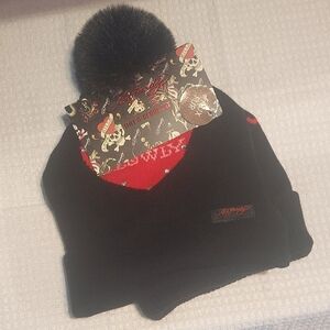 Two Ed Hardy Black Beanies with Red Accent